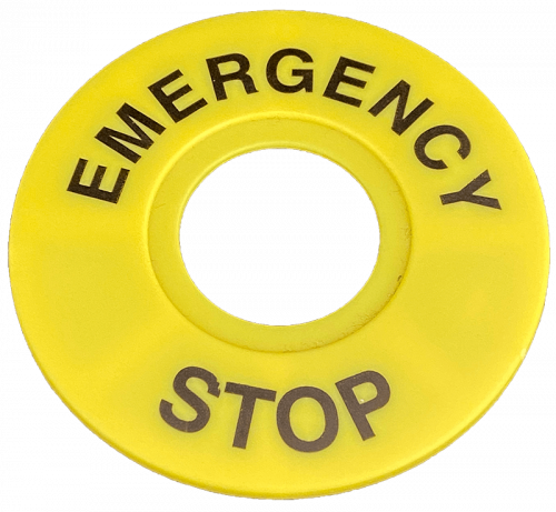 Etiquette de signalisation plastique pour bouton d'arrêt d'urgence diamètre 22 mm